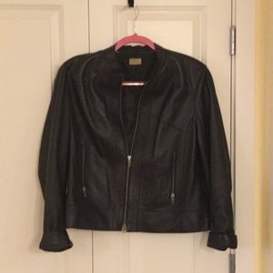 Leather jacket, zip-front
